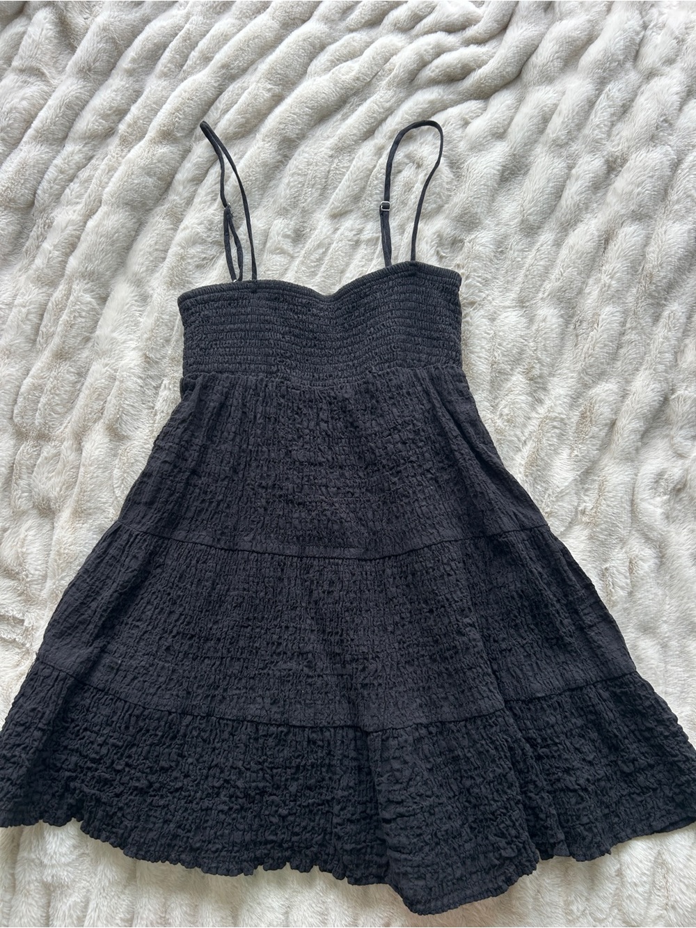 Black Smocked Spaghetti-Strap Sundress